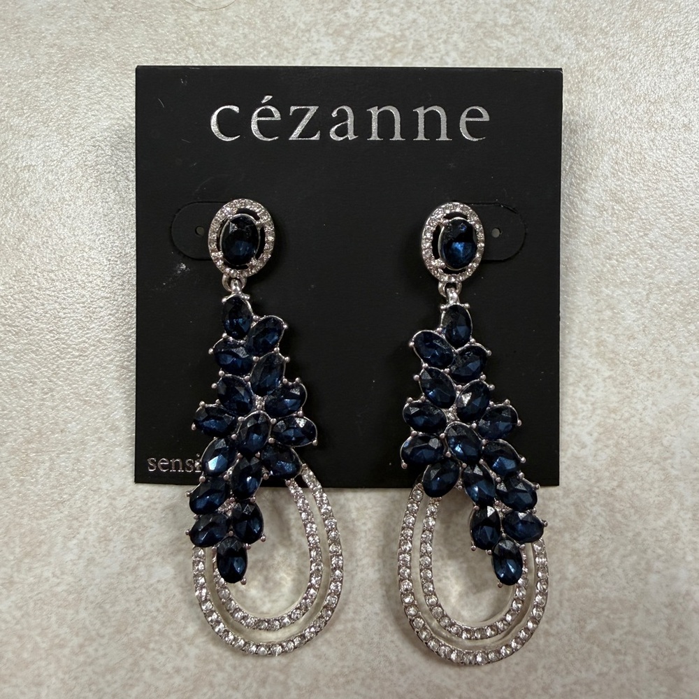 Navy Crystal Drop Earrings - Elegant Blue Statement Jewelry